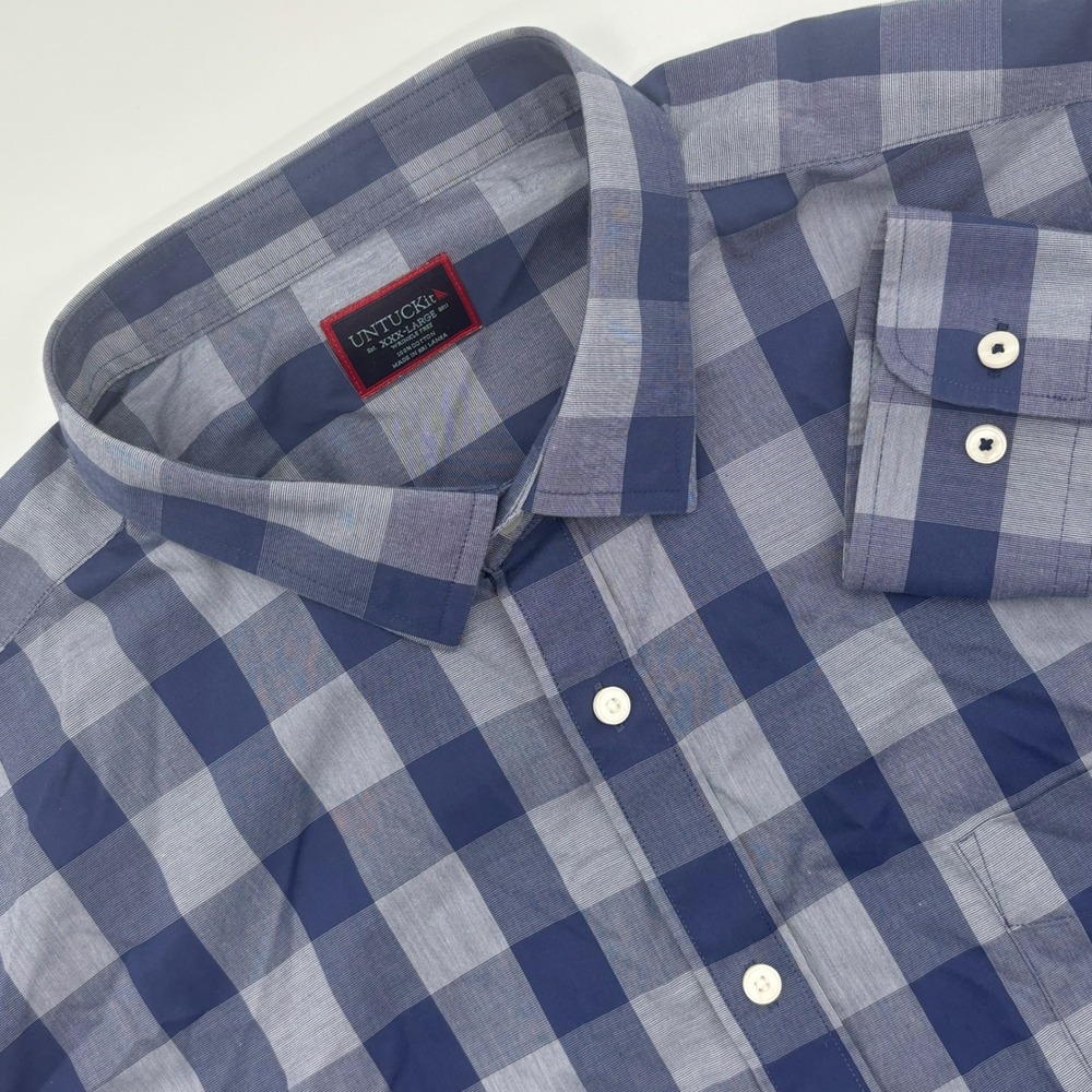 UNTUCKit XXX-Large Mens Wheeler Navy Gray Plaid Wrinkle Free Button Down Shirt